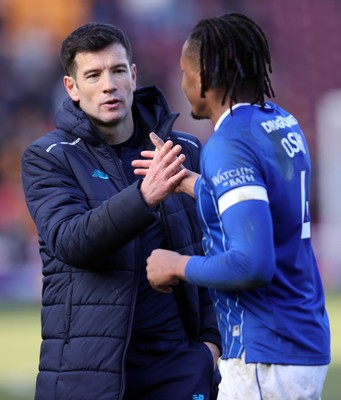 170126 - Bradford City v Cardiff City - Sky Bet League 1 - Manager Brian Barry-Murphy of Cardiff and Gabriel Osho of Cardiff at the end of the match