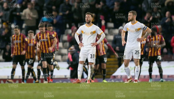 071219 - Bradford City v Newport County - Sky Bet League 2 -  Josh Sheehan and Mark O'Brien of Newport County can only stand and watch as Bradford celebrate their goal