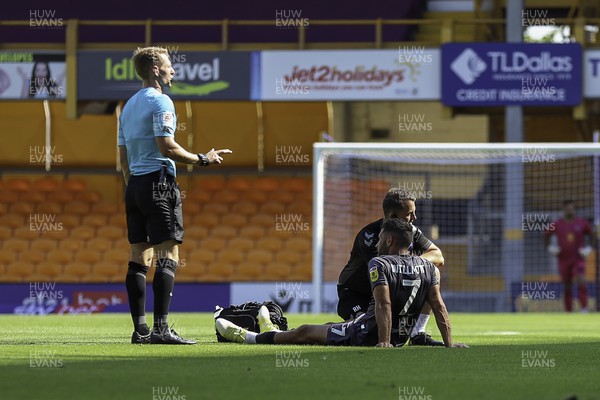 130822 - Bradford City v Newport County - Sky Bet League 2 - Robbie Wilmott of Newport receives treatment for an injury