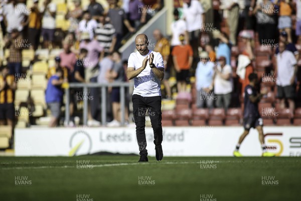 130822 - Bradford City v Newport County - Sky Bet League 2 - James Rowberry of Newport applauds the travelling Newport fans at full time 