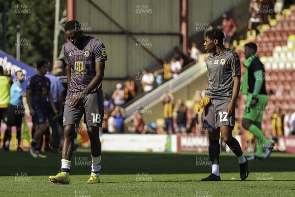 130822 - Bradford City v Newport County - Sky Bet League 2 - Chanka Zimba and Nathan Moriah Welsh leave the field at full time 