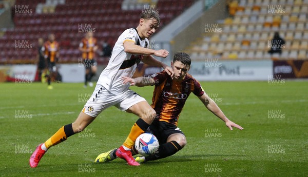 241020 - Bradford City v Newport County - Sky Bet League 2 - Scott Twine of Newport County is brought down by Connor Wood of Bradford City for a penalty