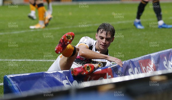 241020 - Bradford City v Newport County - Sky Bet League 2 - Scott Twine of Newport County collides with the hoardings in the 2nd half
