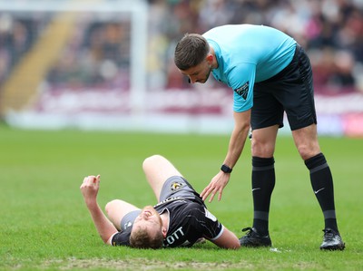 270424 - Bradford City v Newport County - Sky Bet League 2 - Luke Jephcott of Newport County is injured in 1st half