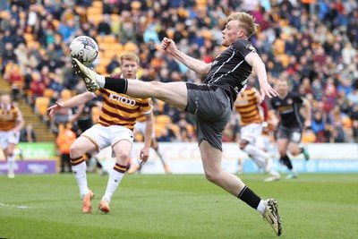 270424 - Bradford City v Newport County - Sky Bet League 2 - Will Evans of Newport County tries a shot on goal in the 1st half