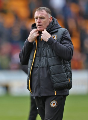 270424 - Bradford City v Newport County - Sky Bet League 2 - Newport manager Graham Coughlan feeling the cold