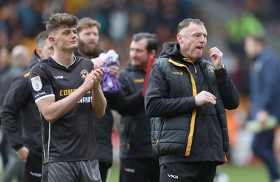 270424 - Bradford City v Newport County - Sky Bet League 2 - Team led by Graham Coughlan applaud the travelling fans