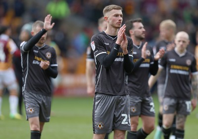 270424 - Bradford City v Newport County - Sky Bet League 2 - team applaud the fans at the end of the match led by Matthew Baker