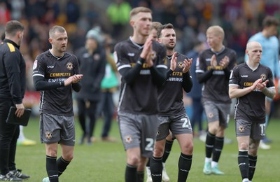 270424 - Bradford City v Newport County - Sky Bet League 2 - team applaud the travelling fans at the end of the match