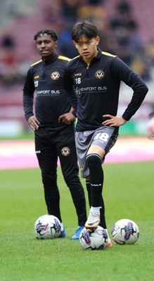 270424 - Bradford City v Newport County - Sky Bet League 2 - Kiban Rai of Newport County warms up