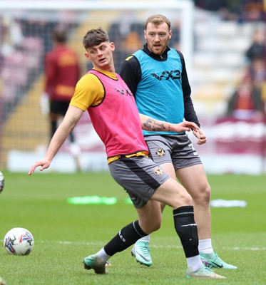 270424 - Bradford City v Newport County - Sky Bet League 2 - Luke Jephcott Warms up with Seb Palmer-Houlden of Newport County