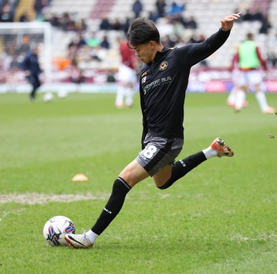 270424 - Bradford City v Newport County - Sky Bet League 2 - Kiban Rai of Newport County warms up