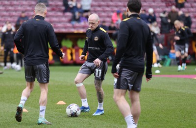 270424 - Bradford City v Newport County - Sky Bet League 2 - James Waite of Newport County warms up