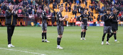 270424 - Bradford City v Newport County - Sky Bet League 2 - Manager Graham Coughlan of Newport County with team at the end of the match