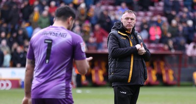 270424 - Bradford City v Newport County - Sky Bet League 2 - Manager Graham Coughlan of Newport County  at the end of the match looks at goalkeeper Townsend