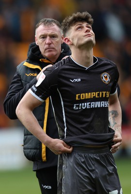 270424 - Bradford City v Newport County - Sky Bet League 2 - A dejected looking Manager Graham Coughlan of Newport County at the end of the match with Seb Palmer-Houlden of Newport County