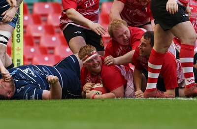 190426 - Brecon Athletic v Bargoed Athletic, Mens Division 5 Final - Josh Pritchard of Brecon powers over to score try