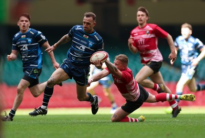 190426 - Brecon Athletic v Bargoed Athletic, Mens Division 5 Final - Luke Ellaway of Bargoed charges for the line