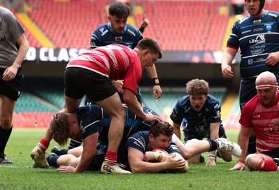 190426 - Brecon Athletic v Bargoed Athletic, Mens Division 5 Final - Leon James of Bargoed scores try