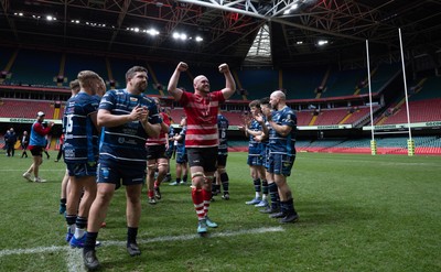 190426 - Brecon Athletic v Bargoed Athletic, Mens Division 5 Final - Captain Will Prosser of Brecon Athletic celebrates after winning the final