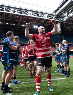 190426 - Brecon Athletic v Bargoed Athletic, Mens Division 5 Final - Captain Will Prosser of Brecon Athletic celebrates after winning the final
