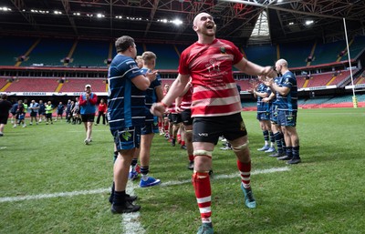 190426 - Brecon Athletic v Bargoed Athletic, Mens Division 5 Final - Captain Will Prosser of Brecon Athletic celebrates after winning the final
