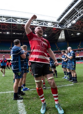 190426 - Brecon Athletic v Bargoed Athletic, Mens Division 5 Final - Captain Will Prosser of Brecon Athletic celebrates after winning the final