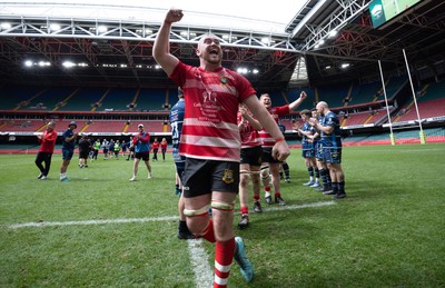 190426 - Brecon Athletic v Bargoed Athletic, Mens Division 5 Final - Captain Will Prosser of Brecon Athletic celebrates after winning the final