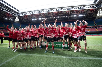 190426 - Brecon Athletic v Bargoed Athletic, Mens Division 5 Final - Brecon Athletic celebrate after winning the final