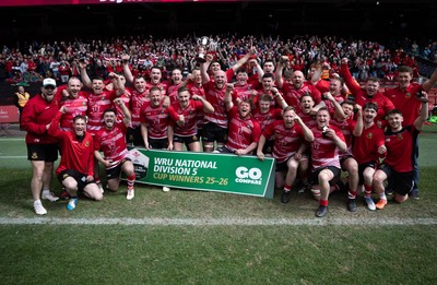 190426 - Brecon Athletic v Bargoed Athletic, Mens Division 5 Final - Brecon Athletic celebrate after winning the final