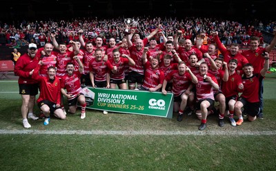 190426 - Brecon Athletic v Bargoed Athletic, Mens Division 5 Final - Brecon Athletic celebrate after winning the final