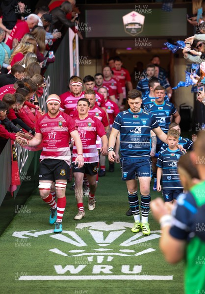 190426 - Brecon Athletic v Bargoed Athletic, Mens Division 5 Final - The teams walk out at the start of the match