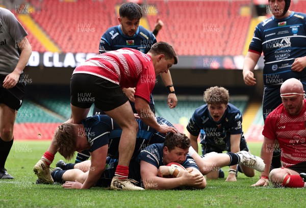 190426 - Brecon Athletic v Bargoed Athletic, Mens Division 5 Final - Leon James of Bargoed scores try