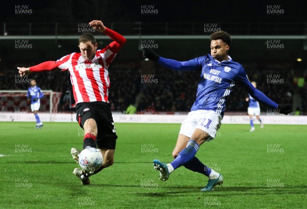 111219 - Brentford v Cardiff City, Sky Bet Championship - Josh Murphy of Cardiff City is challenged by Henrik Dalsgaard of Brentford