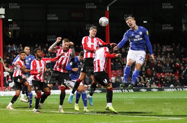 111219 - Brentford v Cardiff City, Sky Bet Championship - Danny Ward of Cardiff City looks to head at goal