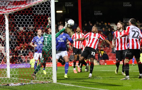 111219 - Brentford v Cardiff City, Sky Bet Championship - Brentford goalkeeper David Raya saves the ball on the line