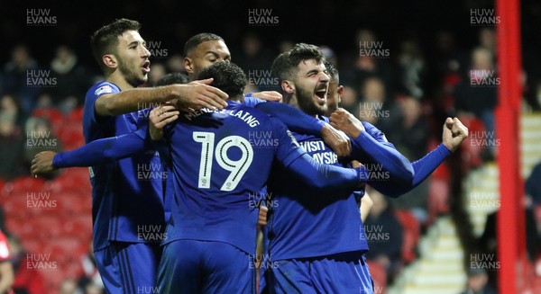 130318 - Brentford v Cardiff City, Sky Bet Championship - Callum Paterson of Cardiff City celebrates after scoring City's second goal