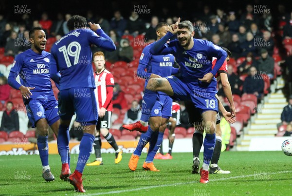 130318 - Brentford v Cardiff City, Sky Bet Championship - Callum Paterson of Cardiff City celebrates after scoring City's second goal