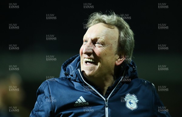 130318 - Brentford v Cardiff City, Sky Bet Championship - Cardiff City manager Neil Warnock celebrates and applauds the travelling fans at the end of the match