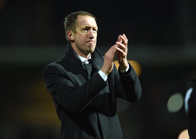 081218 - Brentford v Swansea City - SkyBet Championship - Swansea City manager Graham Potter celebrates at the end of the game