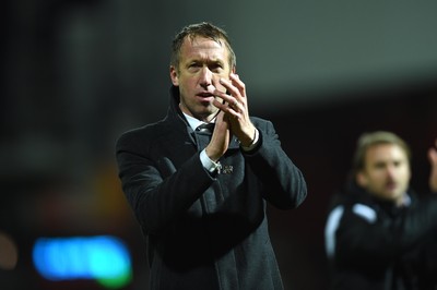 081218 - Brentford v Swansea City - SkyBet Championship - Swansea City manager Graham Potter celebrates at the end of the game