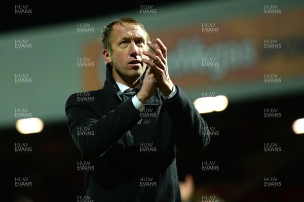 081218 - Brentford v Swansea City - SkyBet Championship - Swansea City manager Graham Potter celebrates at the end of the game