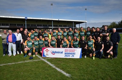 260425 - Bridgend Athletic v Skewen - Admiral National League 1 West Central - Bridgend Athletic celebrate winning the league