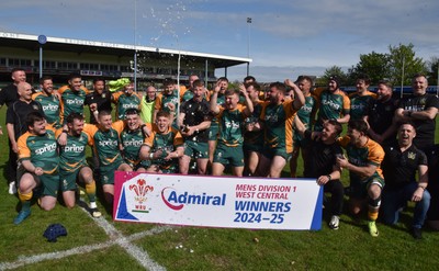 260425 - Bridgend Athletic v Skewen - Admiral National League 1 West Central - Bridgend Athletic celebrate winning the league
