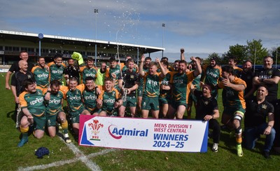 260425 - Bridgend Athletic v Skewen - Admiral National League 1 West Central - Bridgend Athletic celebrate winning the league