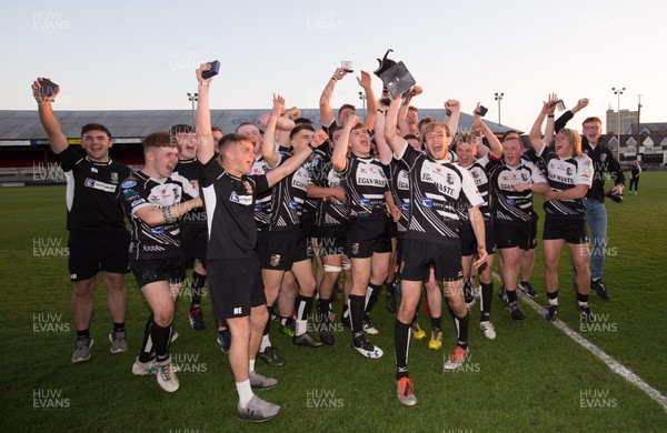 190518 - Bridgend Athletic Youth v Pontypridd Youth, Principality Youth Playoff Final 2018 - Pontypridd Youth captain Rhodri Smith celebrates with the team after receiving the Youth Playoff Final Trophy