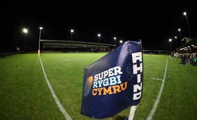 250925 - Bridgend Ravens RFC v Aberavon RFC, Super Rygbi Cymru - A general view of the Brewery Field, Bridgend with a Super Rugbi Cymru branded corner flag