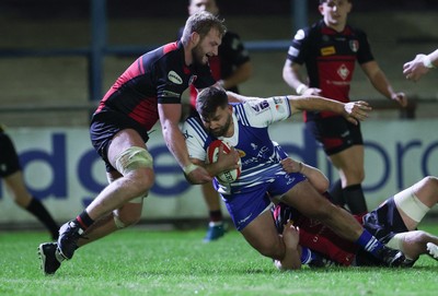 250925 - Bridgend Ravens RFC v Aberavon RFC, Super Rygbi Cymru - Corey Lewis  of Bridgend powers over to score try