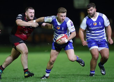 250925 - Bridgend Ravens RFC v Aberavon RFC, Super Rygbi Cymru - Lloyd Wilkins of Bridgend is tackled
