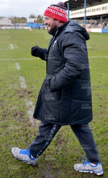 170218 - Bridgend Ravens v Ebbw Vale - Principality Premiership - An emotional Greg Woods Head Coach of Ebbw Vale after the final whistle